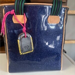 Consuela Sparkling Navy Tote with Tan and Pink Accents